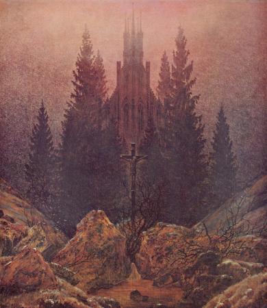 C-D Friedrich, Croix et cathédrale dans la forêt
